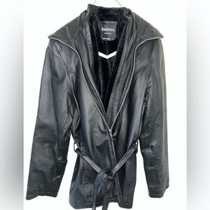 Dimension Women's Black Leather Belted Jacket